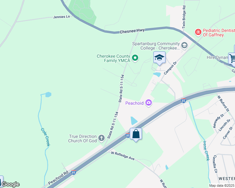 map of restaurants, bars, coffee shops, grocery stores, and more near 305 State Road S-11-154 in Gaffney