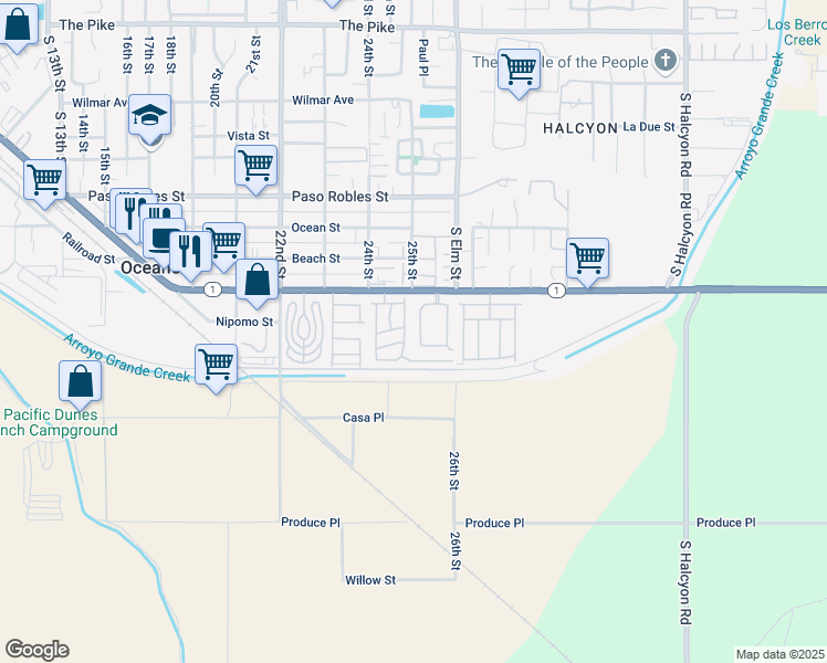 map of restaurants, bars, coffee shops, grocery stores, and more near in Oceano