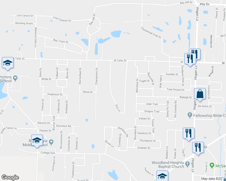 map of restaurants, bars, coffee shops, grocery stores, and more near 121 Eve Lane in Conway