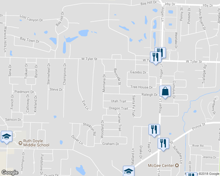map of restaurants, bars, coffee shops, grocery stores, and more near 4615 Renfrow Street in Conway