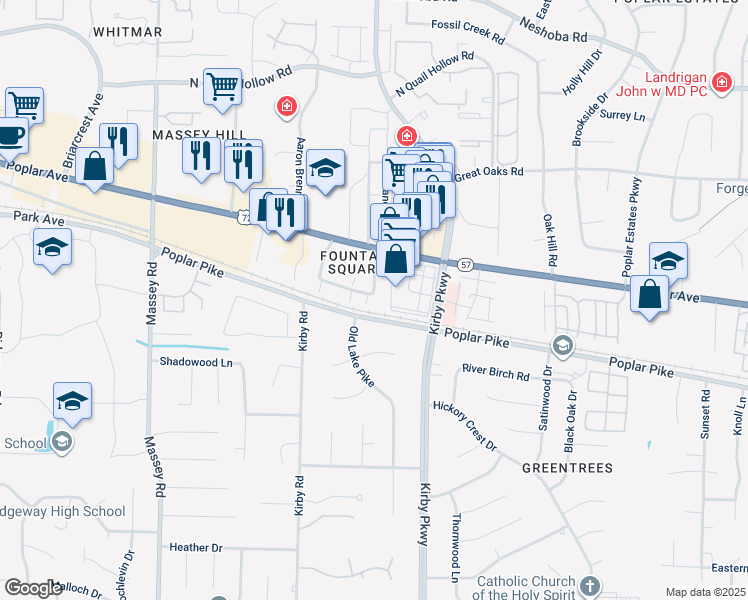 map of restaurants, bars, coffee shops, grocery stores, and more near 6631 Poplar Woods Circle East in Germantown