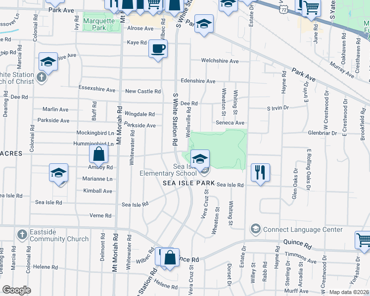 map of restaurants, bars, coffee shops, grocery stores, and more near 1276 South White Station Road in Memphis