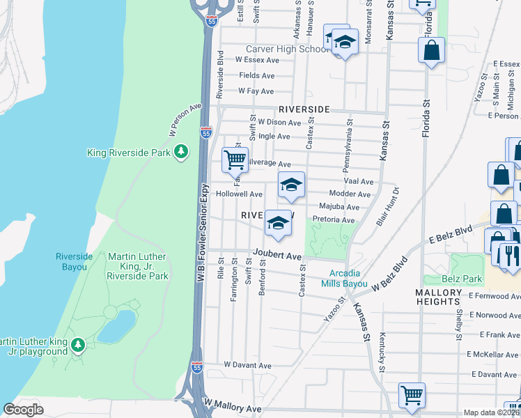 map of restaurants, bars, coffee shops, grocery stores, and more near 1853 Swift Street in Memphis