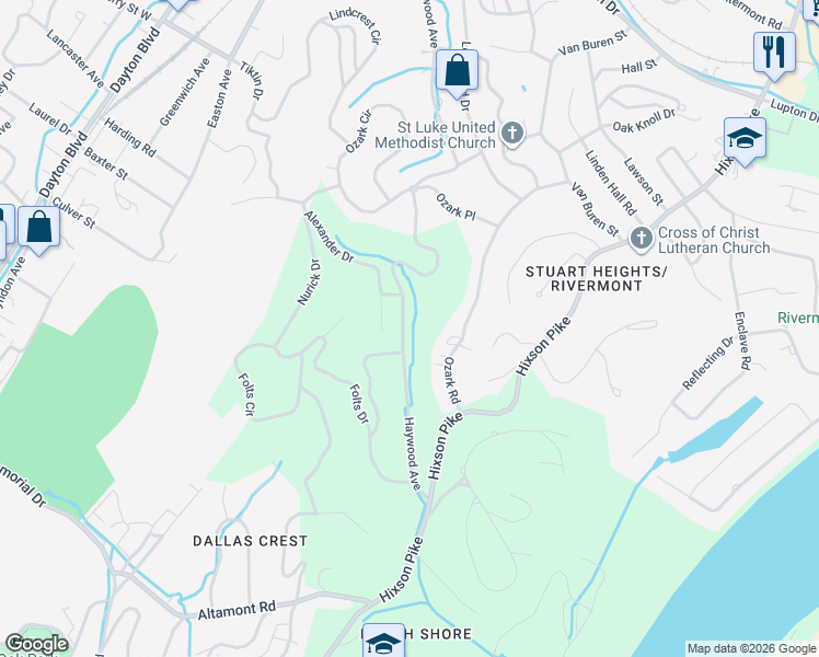 map of restaurants, bars, coffee shops, grocery stores, and more near 2810 Haywood Avenue in Chattanooga