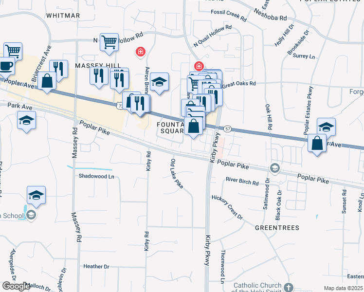 map of restaurants, bars, coffee shops, grocery stores, and more near 6631 Poplar Woods Circle East in Germantown