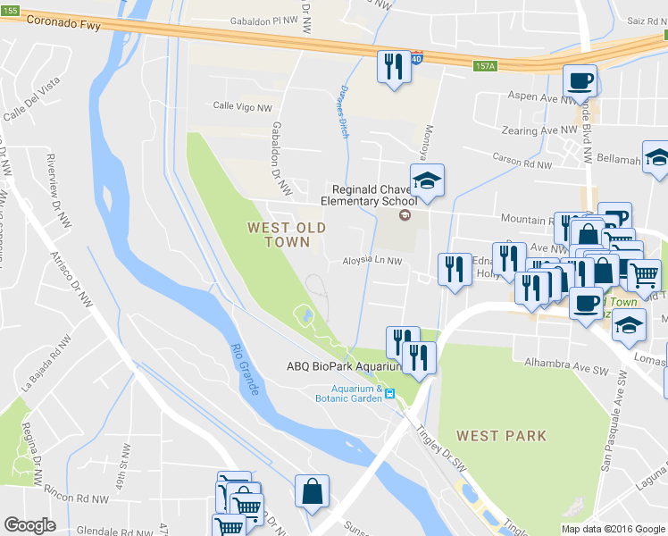 map of restaurants, bars, coffee shops, grocery stores, and more near 312 Laguna Seca Lane Northwest in Albuquerque
