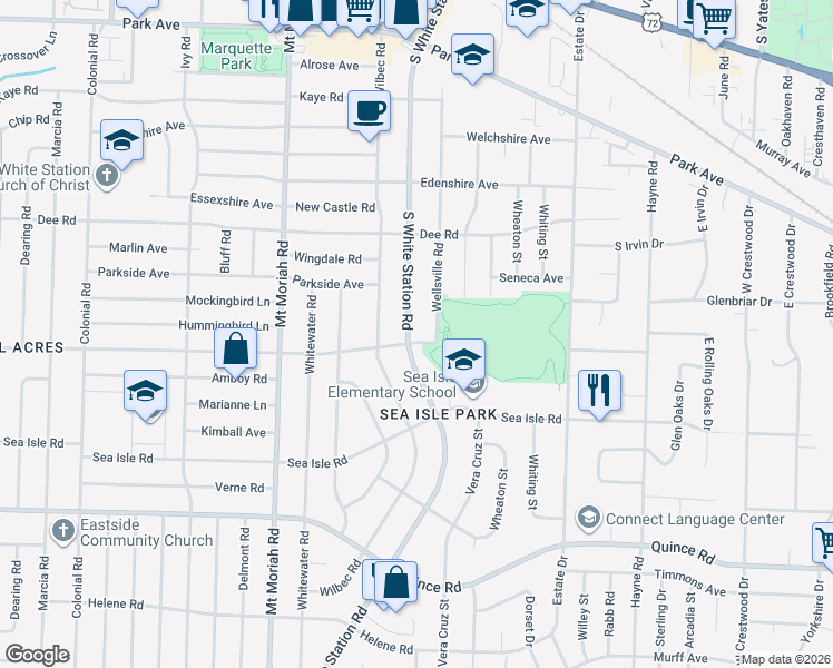 map of restaurants, bars, coffee shops, grocery stores, and more near 1276 South White Station Road in Memphis