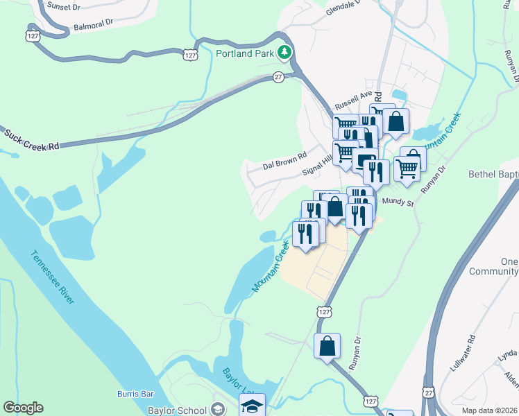 map of restaurants, bars, coffee shops, grocery stores, and more near 125 Norman Lane in Chattanooga