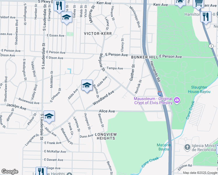 map of restaurants, bars, coffee shops, grocery stores, and more near 841 Lucille Avenue in Memphis