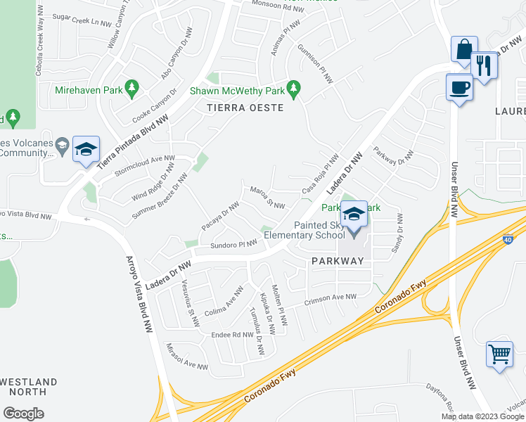 map of restaurants, bars, coffee shops, grocery stores, and more near 1028 Kiska Street Northwest in Albuquerque