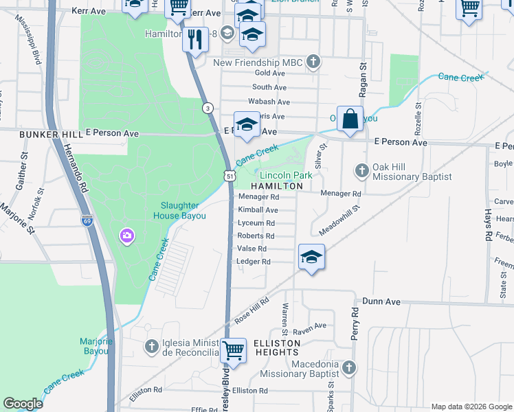 map of restaurants, bars, coffee shops, grocery stores, and more near 1396 Kimball Avenue in Memphis