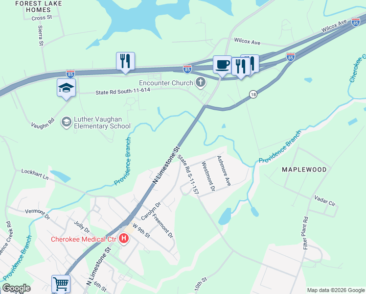 map of restaurants, bars, coffee shops, grocery stores, and more near 1812 N Limestone St in Gaffney