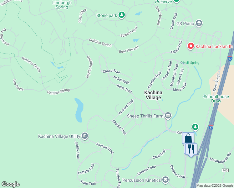 map of restaurants, bars, coffee shops, grocery stores, and more near 82 Kona Trail in Flagstaff