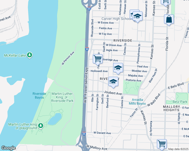 map of restaurants, bars, coffee shops, grocery stores, and more near 1854 Rile Street in Memphis