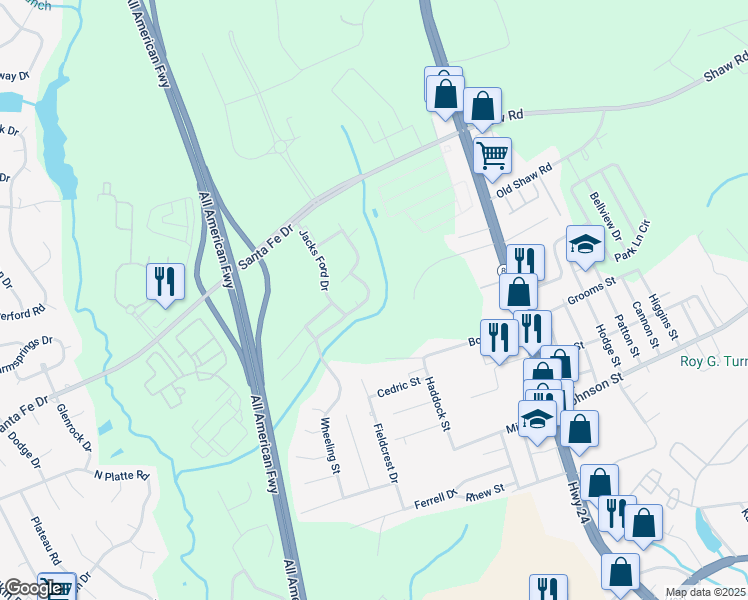 map of restaurants, bars, coffee shops, grocery stores, and more near 5078 Summer Ridge Road in Fayetteville