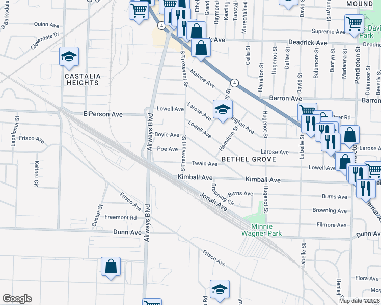 map of restaurants, bars, coffee shops, grocery stores, and more near 2390 Twain Avenue in Memphis