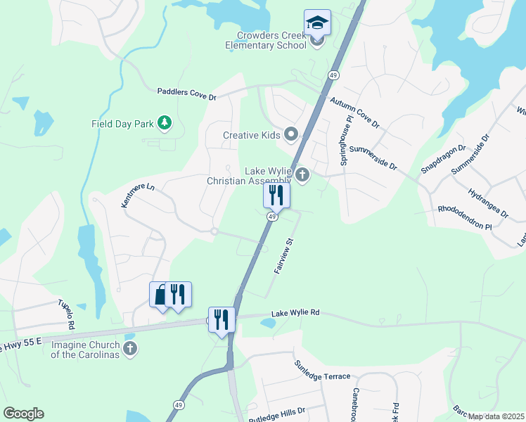 map of restaurants, bars, coffee shops, grocery stores, and more near 5801 Charlotte Highway in Clover