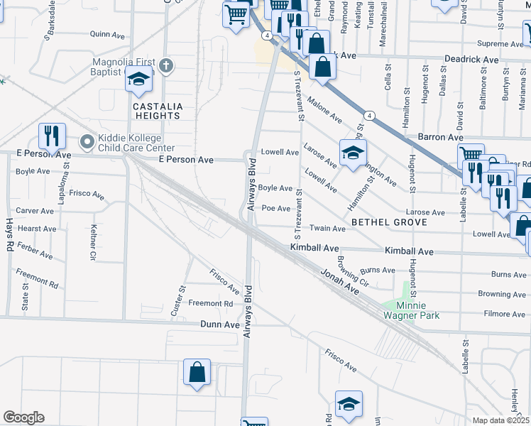 map of restaurants, bars, coffee shops, grocery stores, and more near 2301 Poe Ave in Memphis