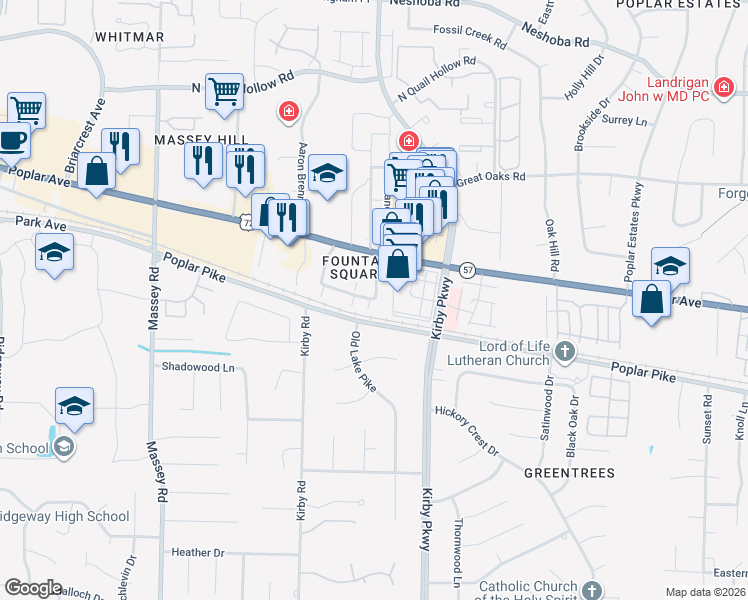 map of restaurants, bars, coffee shops, grocery stores, and more near 6618 Poplar Woods Circle East in Germantown