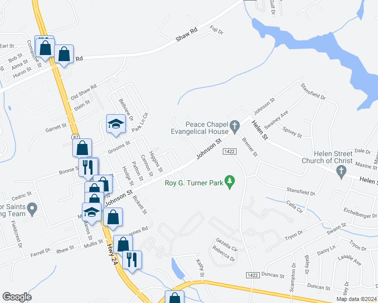 map of restaurants, bars, coffee shops, grocery stores, and more near 2123 Grand Prix Drive in Fayetteville