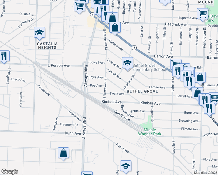 map of restaurants, bars, coffee shops, grocery stores, and more near 2390 Twain Avenue in Memphis