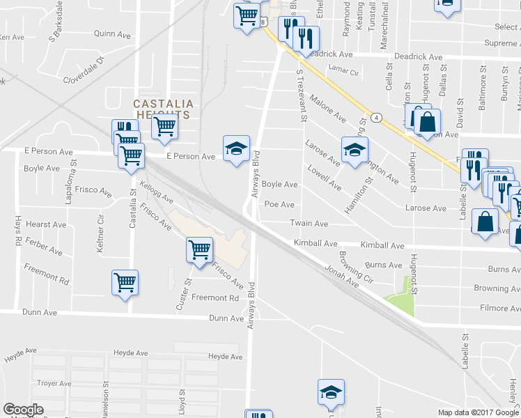 map of restaurants, bars, coffee shops, grocery stores, and more near 2301 Poe Avenue in Memphis