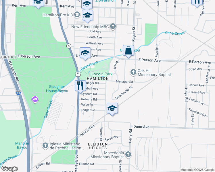 map of restaurants, bars, coffee shops, grocery stores, and more near 1766 Cincinnati Road in Memphis