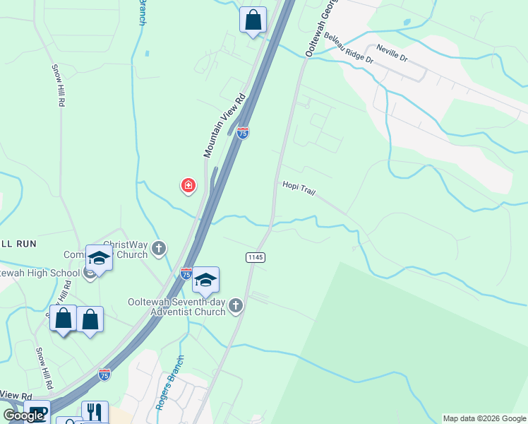 map of restaurants, bars, coffee shops, grocery stores, and more near 6421 Ooltewah Georgetown Road in Ooltewah