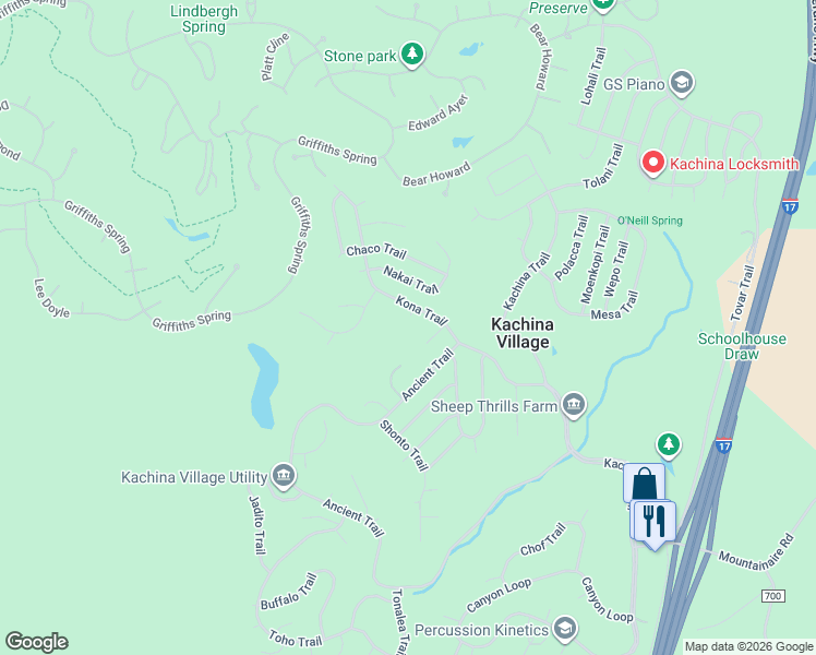 map of restaurants, bars, coffee shops, grocery stores, and more near 82 Kona Trail in Flagstaff