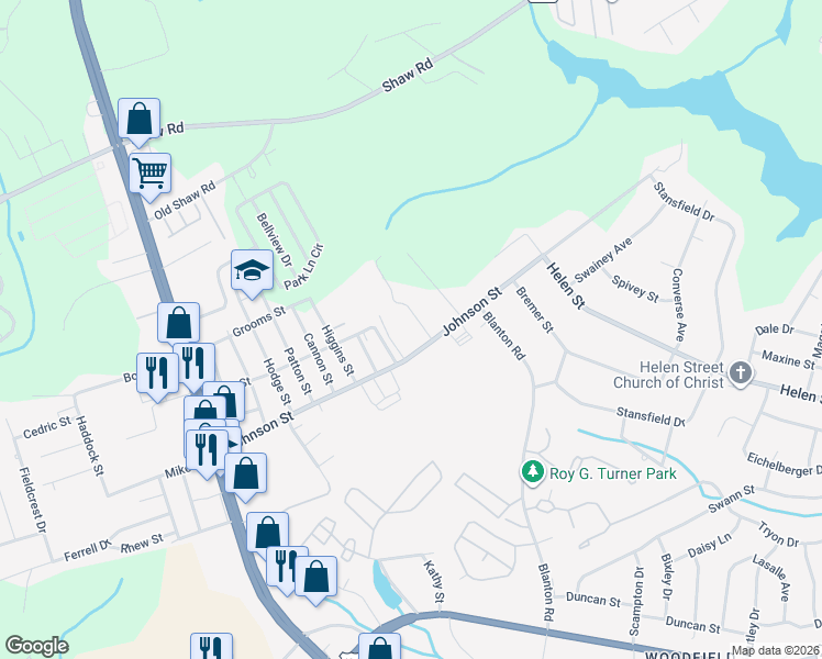 map of restaurants, bars, coffee shops, grocery stores, and more near 2123 Grand Prix Drive in Fayetteville
