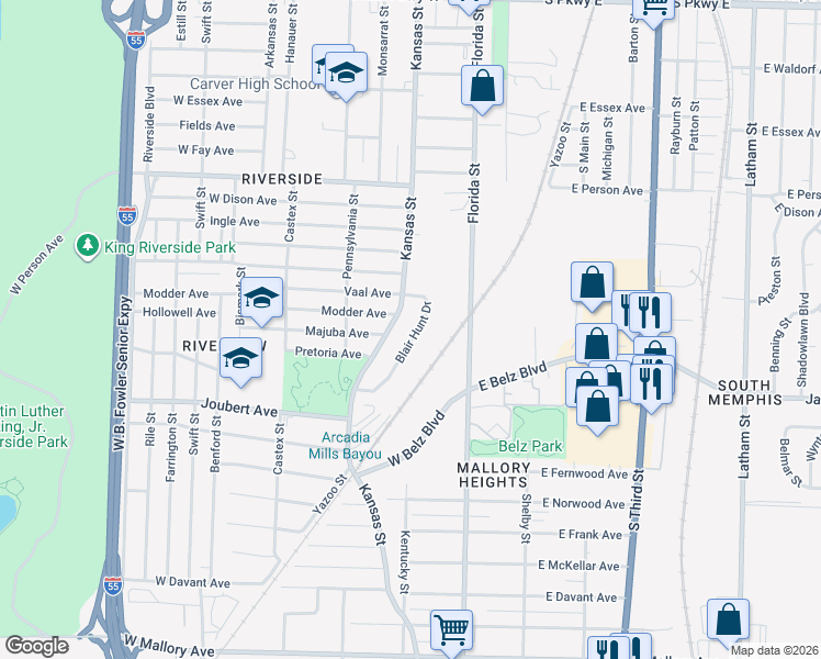 map of restaurants, bars, coffee shops, grocery stores, and more near 1844 Blair Hunt Drive in Memphis