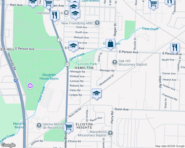 map of restaurants, bars, coffee shops, grocery stores, and more near 1766 Cincinnati Road in Memphis