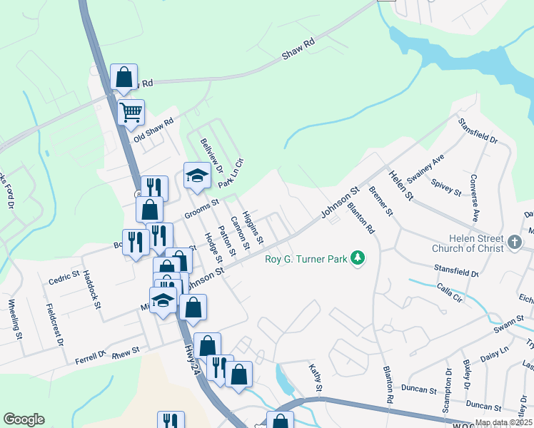 map of restaurants, bars, coffee shops, grocery stores, and more near 413 Andy Street in Fayetteville