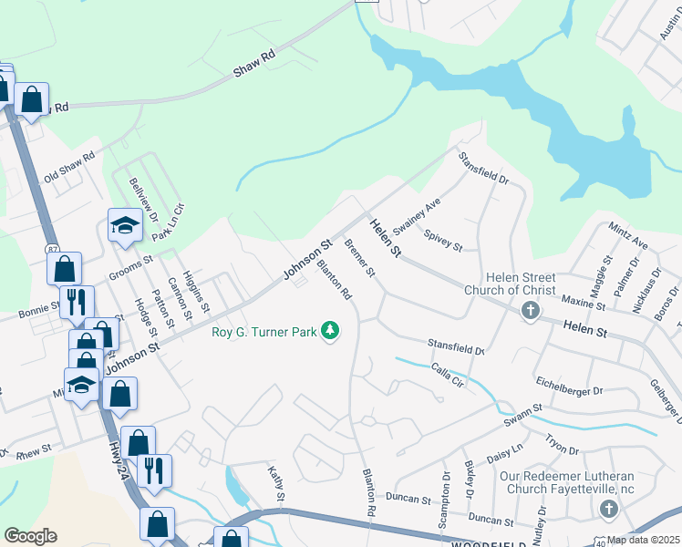 map of restaurants, bars, coffee shops, grocery stores, and more near 4734 Blanton Road in Fayetteville