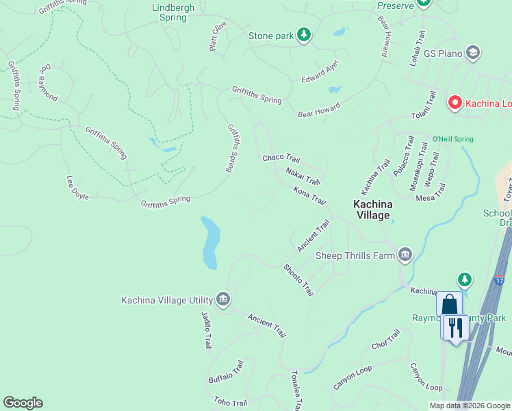 map of restaurants, bars, coffee shops, grocery stores, and more near 2847 Kletha Trail in Flagstaff