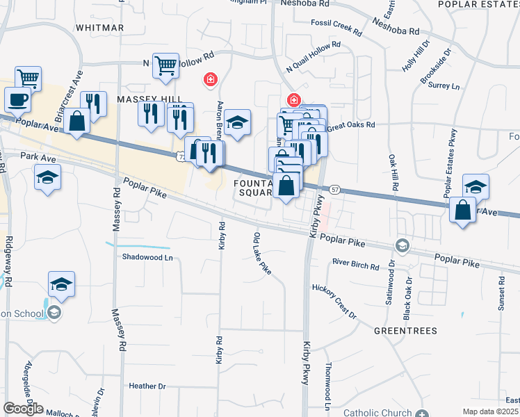 map of restaurants, bars, coffee shops, grocery stores, and more near 6631 Poplar Woods Circle East in Germantown