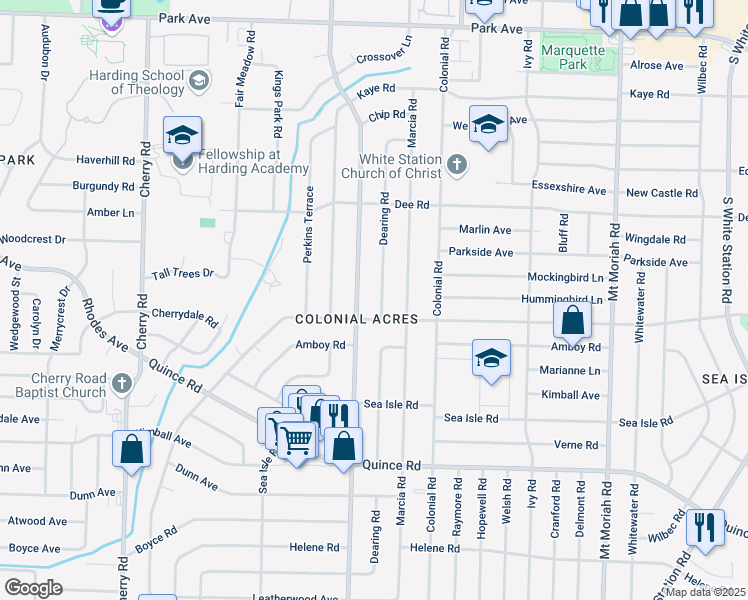 map of restaurants, bars, coffee shops, grocery stores, and more near 1270 Dearing Road in Memphis