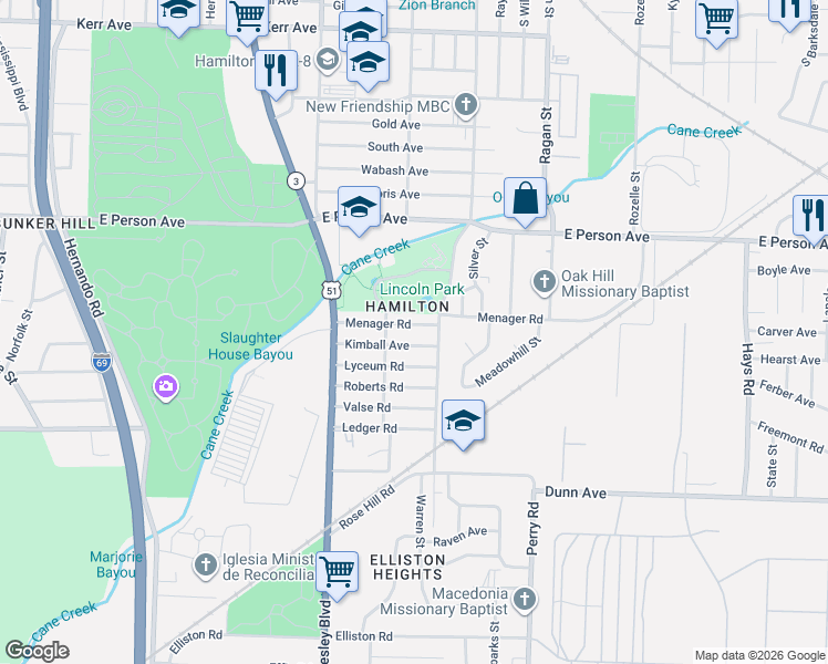 map of restaurants, bars, coffee shops, grocery stores, and more near 1440 Kimball Avenue in Memphis