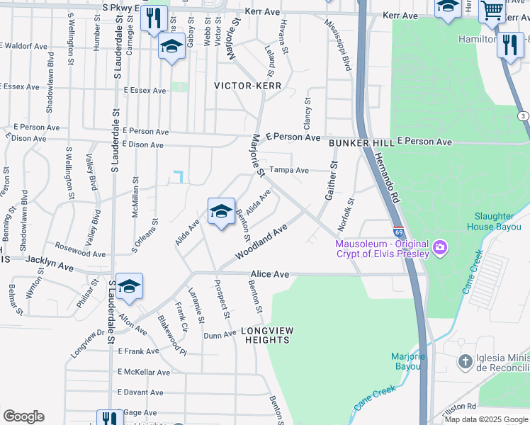 map of restaurants, bars, coffee shops, grocery stores, and more near 841 Lucille Avenue in Memphis