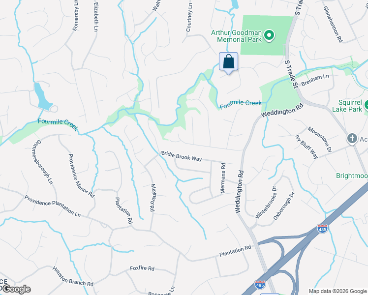 map of restaurants, bars, coffee shops, grocery stores, and more near 2813 Briar Ridge Drive in Charlotte