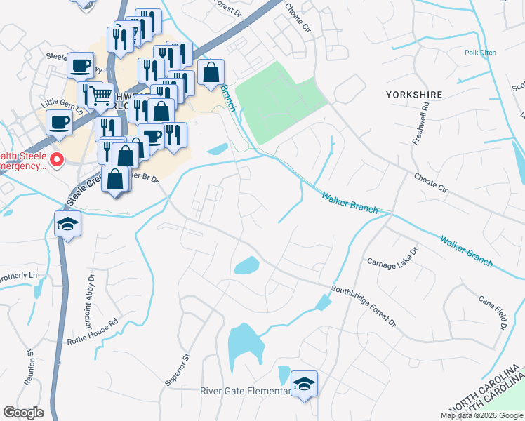 map of restaurants, bars, coffee shops, grocery stores, and more near 13520 Napoleon Drive in Charlotte