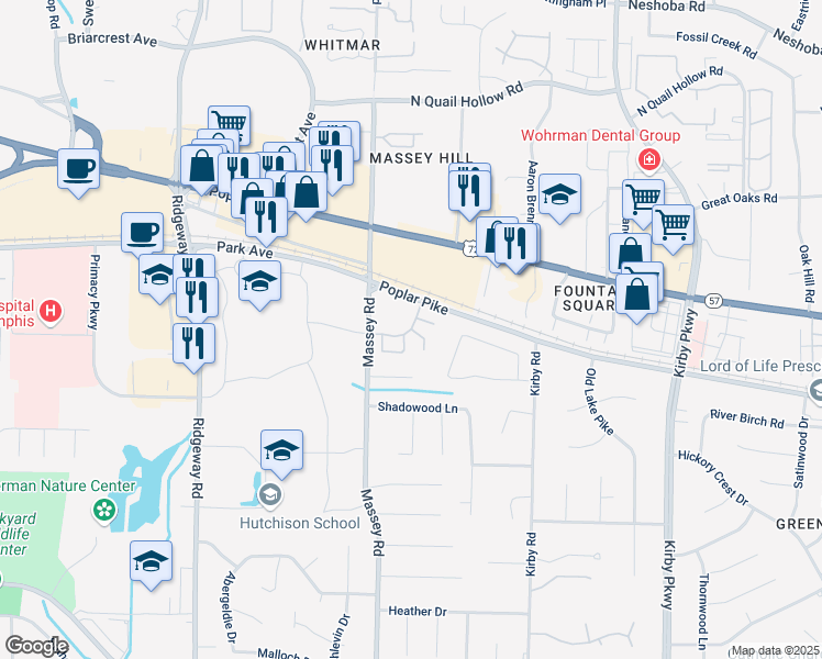 map of restaurants, bars, coffee shops, grocery stores, and more near 1875 Camberley Circle in Memphis
