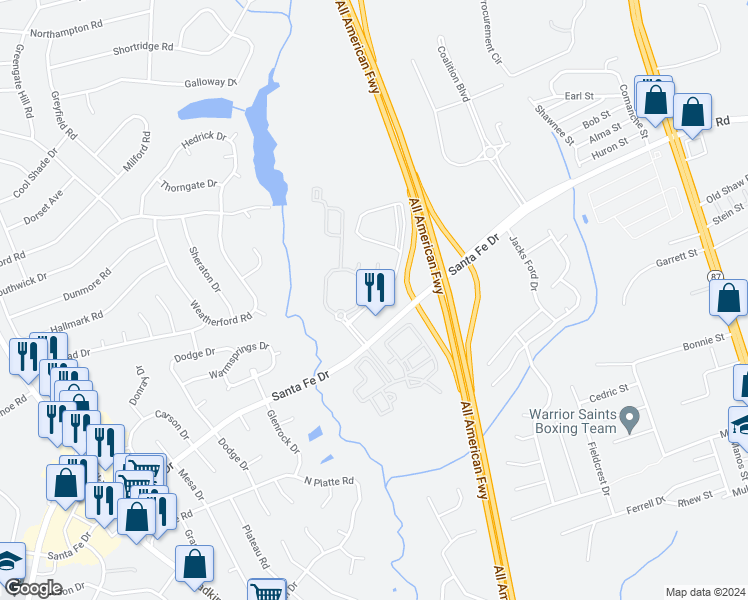 map of restaurants, bars, coffee shops, grocery stores, and more near Berkley Hall Way in Fayetteville