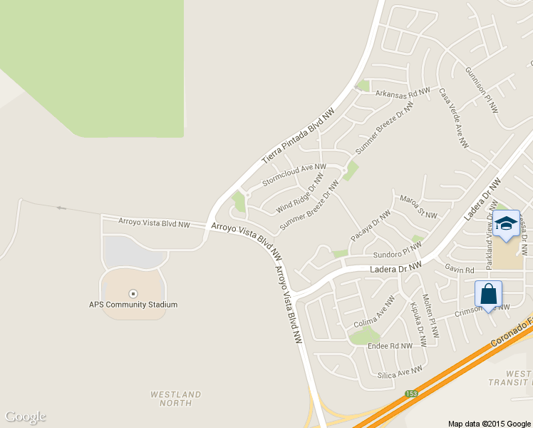 map of restaurants, bars, coffee shops, grocery stores, and more near 1316 Cirrus Drive Northwest in Albuquerque
