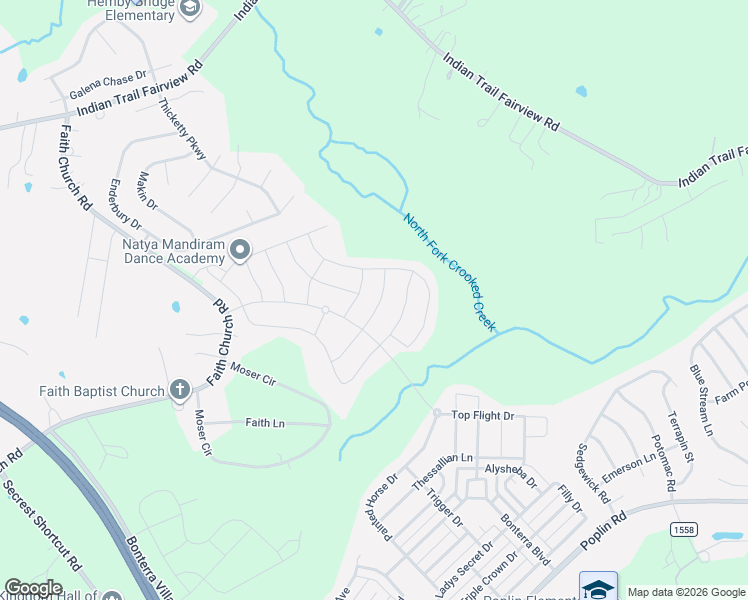 map of restaurants, bars, coffee shops, grocery stores, and more near 4208 Moser Circle in Indian Trail