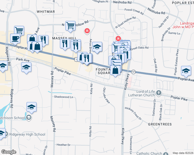 map of restaurants, bars, coffee shops, grocery stores, and more near 1888 Poplar Woods Circle East in Germantown