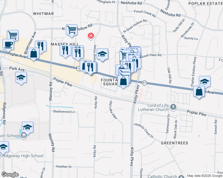 map of restaurants, bars, coffee shops, grocery stores, and more near 6631 Poplar Woods Circle East in Germantown
