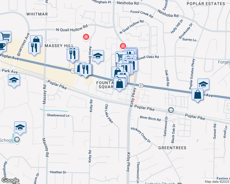 map of restaurants, bars, coffee shops, grocery stores, and more near 6631 Poplar Woods Circle East in Germantown