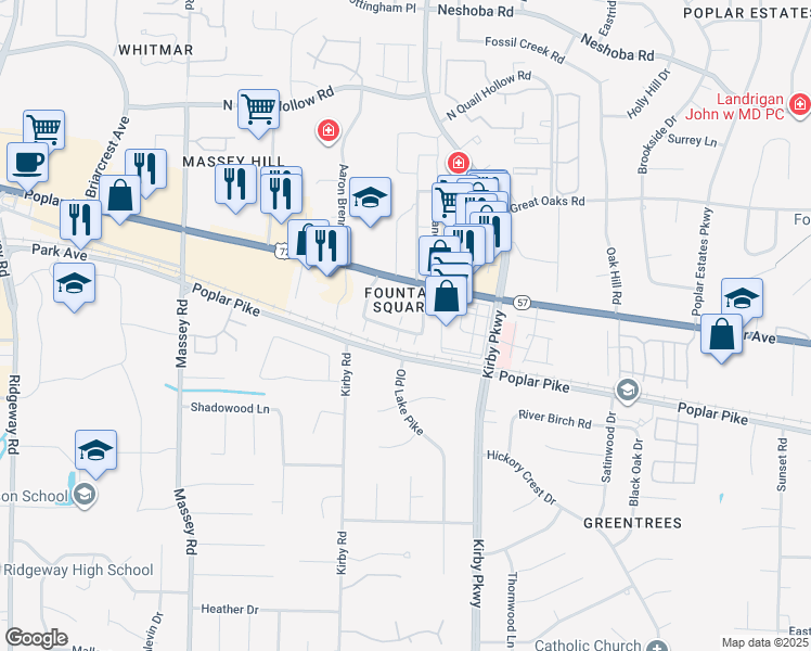 map of restaurants, bars, coffee shops, grocery stores, and more near 6616 Poplar Woods Circle South in Germantown