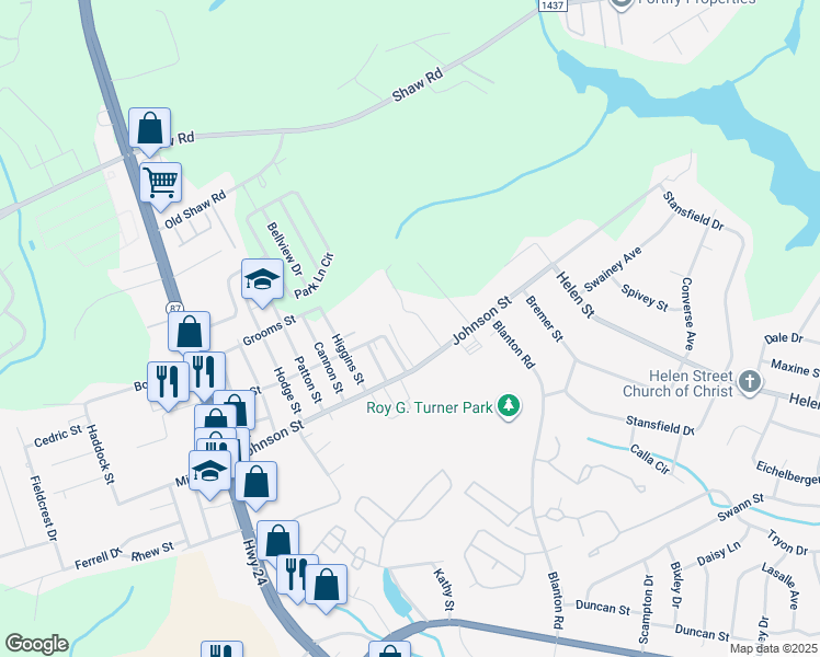 map of restaurants, bars, coffee shops, grocery stores, and more near 2123 Grand Prix Drive in Fayetteville